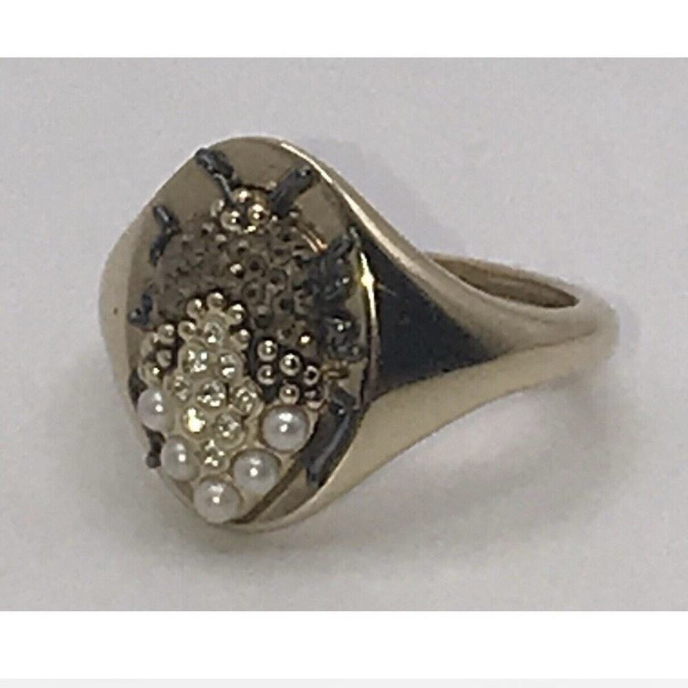 Swarovski Crystal Scarab Yellow Gold Signet Ring Adjustable 8-9 58-60